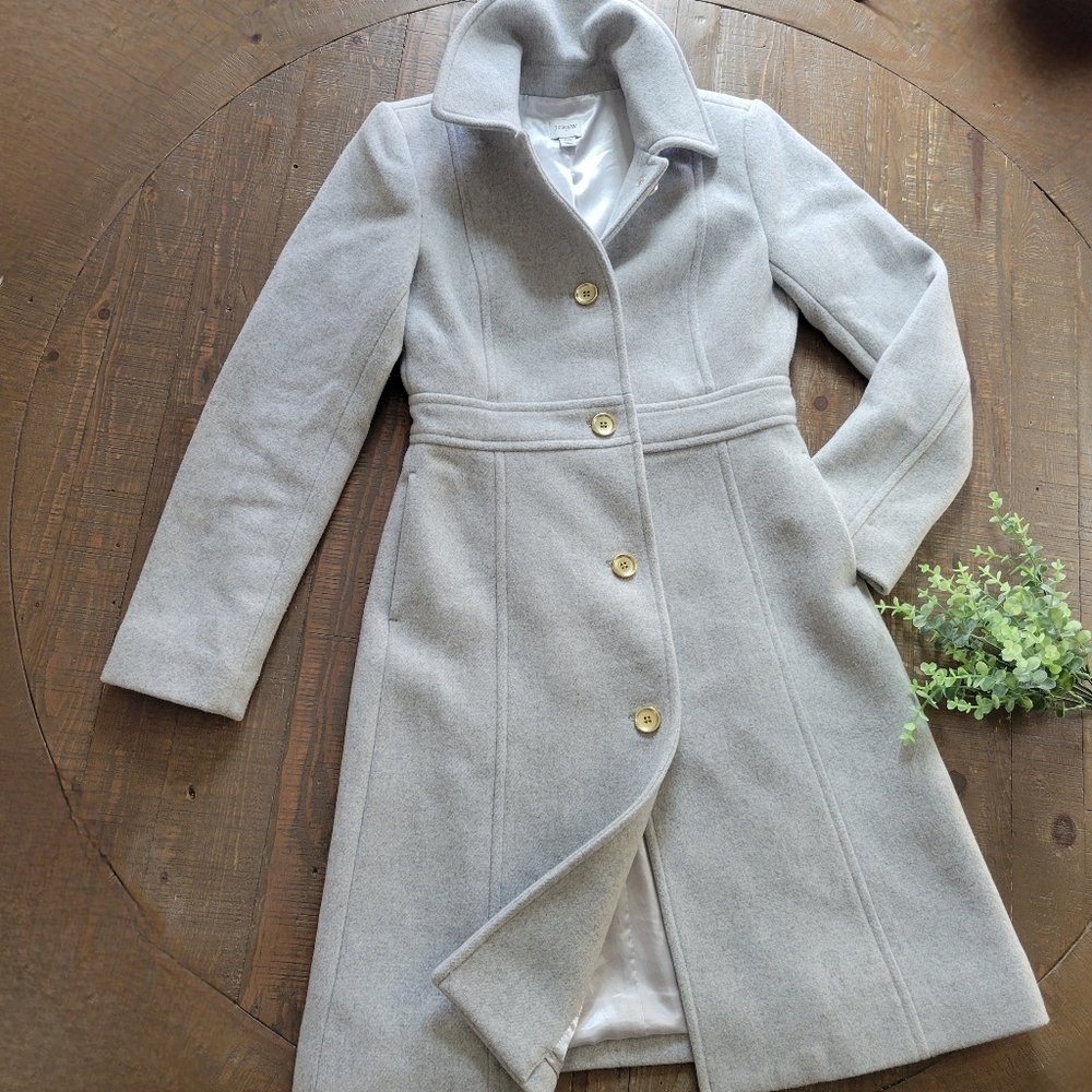 J. Crew Silver Gray Lady Day Coat Wool-blend Pea-coat Button Closure Jacket
